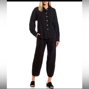 Bryn Walker Olivier Light Linen Ankle Lantern Pants pull on size Medium black